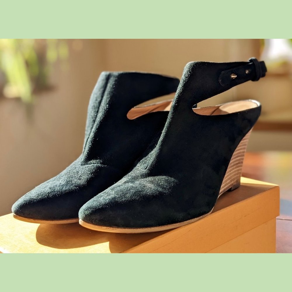 Sigerson Morrison Cutout Wedge Booties in Black Suede
